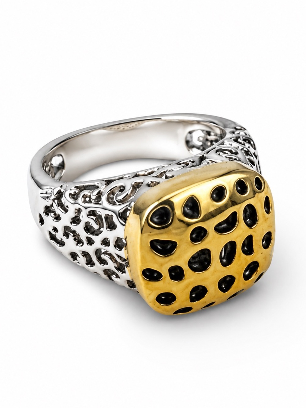 Zara 18K gold plating Two-Tone Gold and Silver Textured Signet Ring